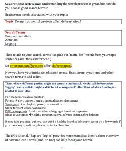Search Term Generation page from IL handout
